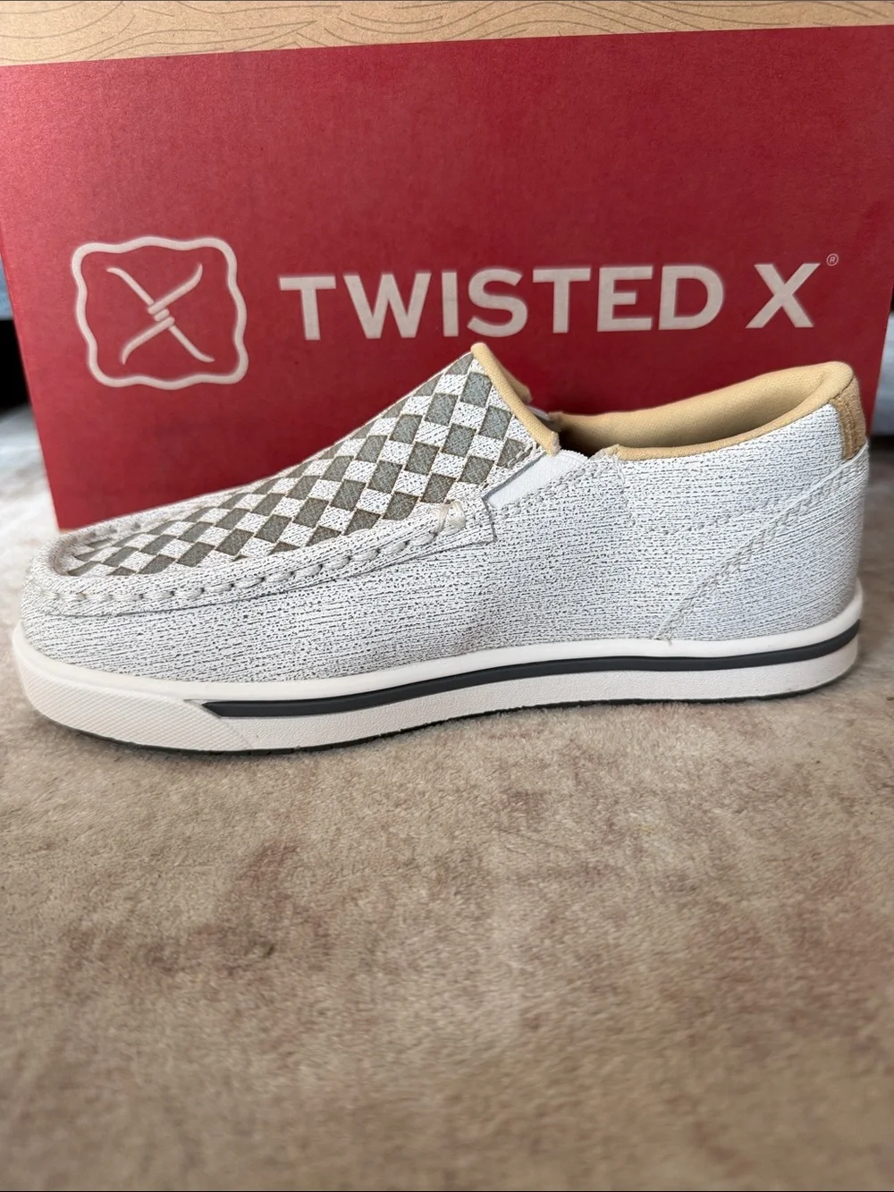 Twisted X Kids White & Tan Checkered Slip-On Kicks Sneaker